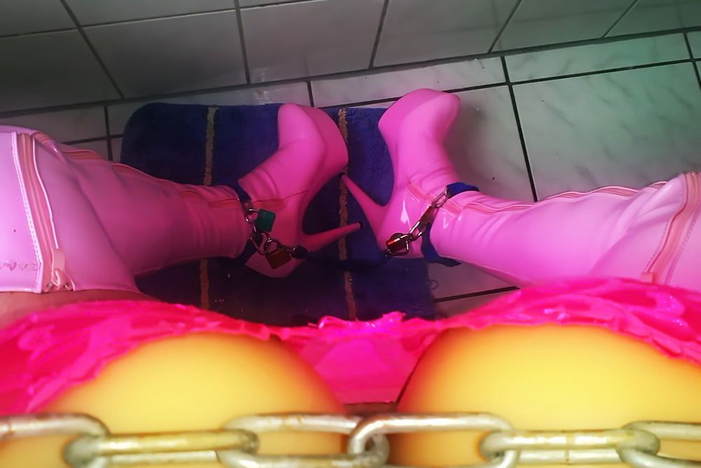 Overknee Boots Pink Latex Stiefel Fetish High Heels Tits Hot #26