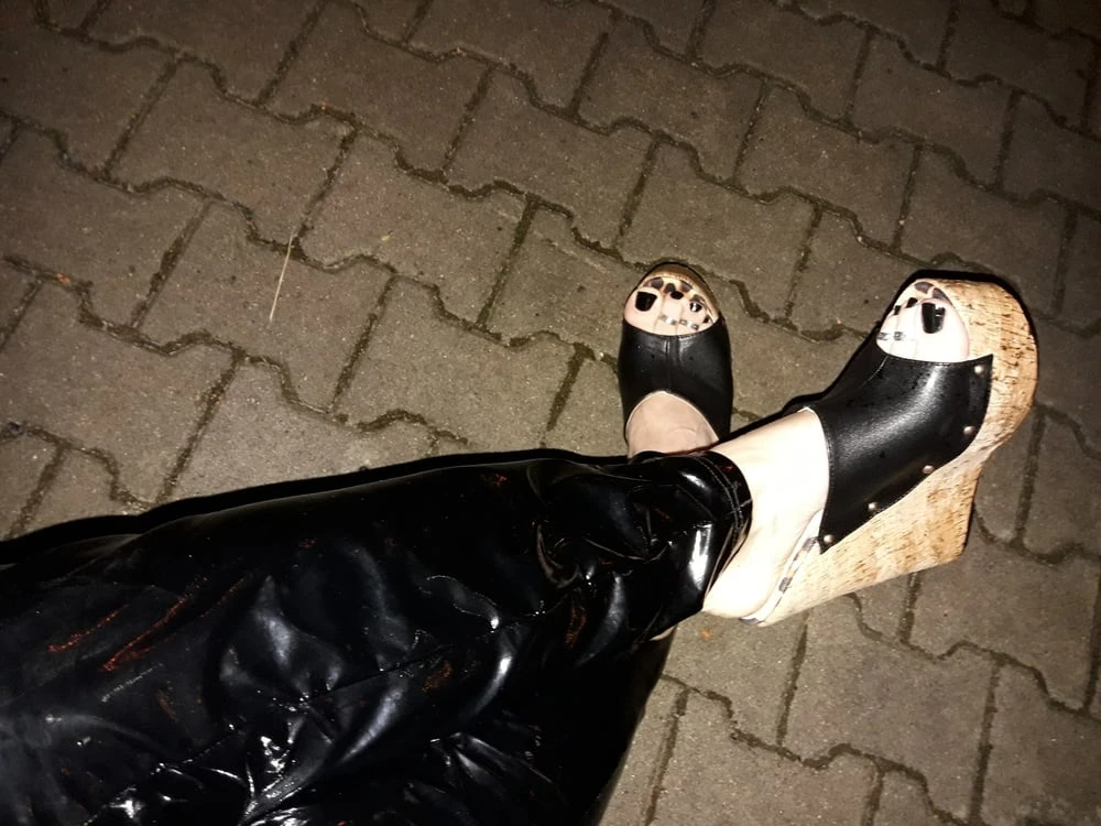 cork platform mules and latex leggings #2