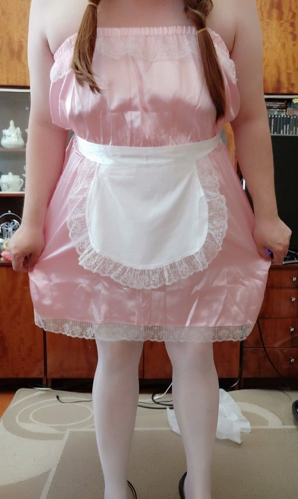 Sissy maid posing in white stockings #37