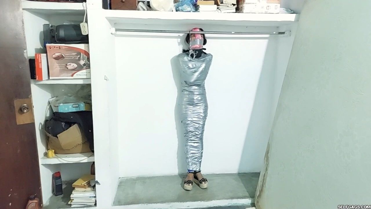 Panty Hooded Mummy Locked Up! - Selfgags #32