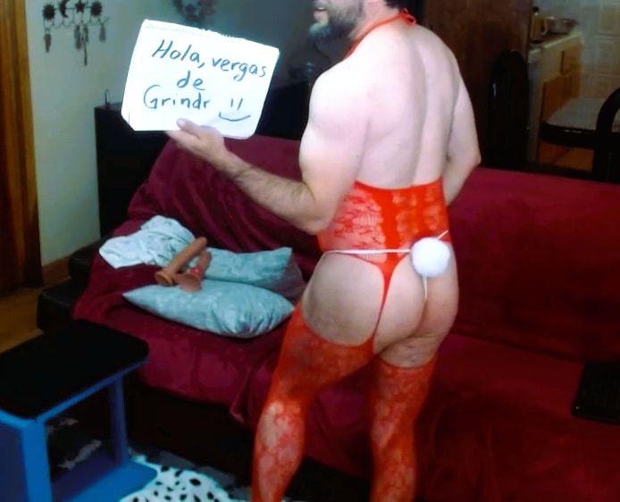Bearded bitch in lingerie with bunny ears #4
