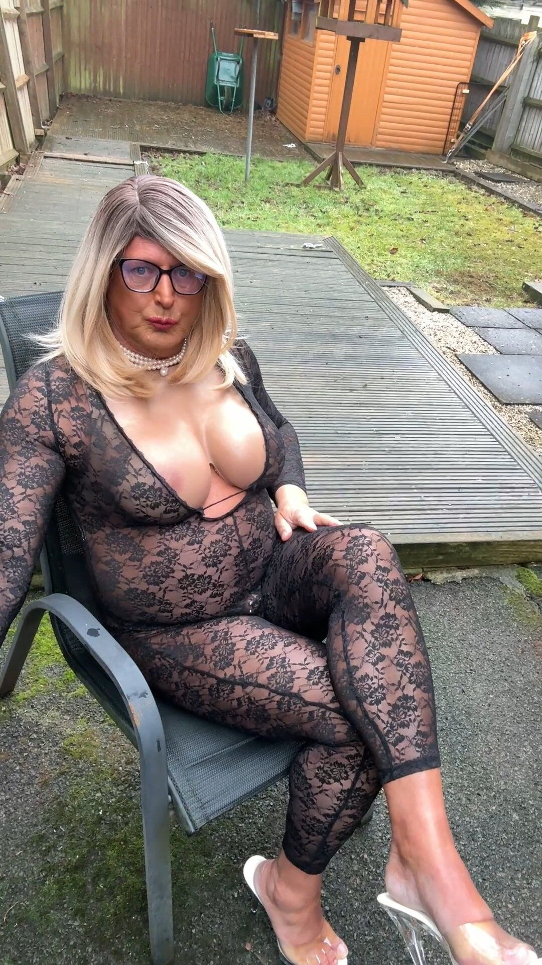 Sexy Crossdresser kellycd2022 in black lace catsuit  #20