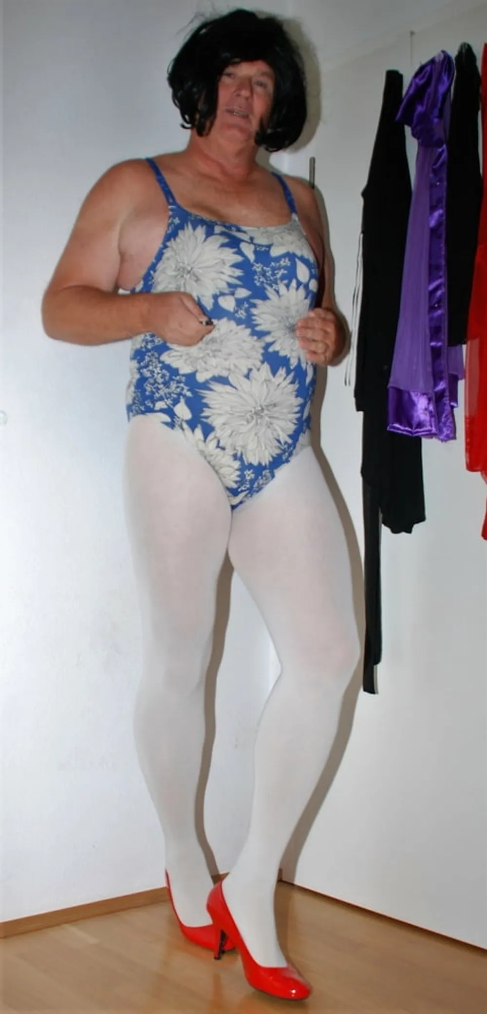 Swimsuite BlueWhite Tights white #8