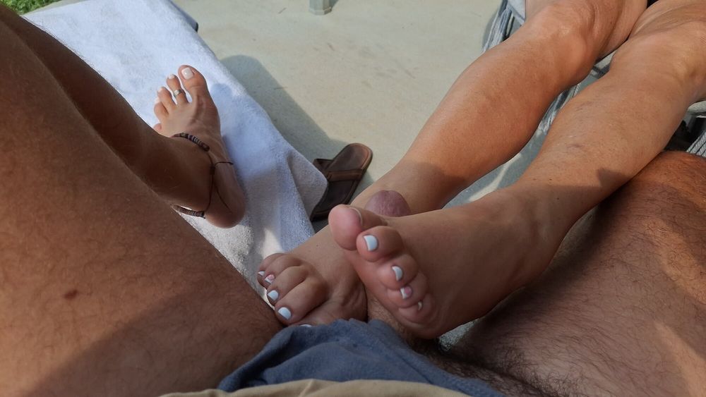 Playing footsie leads to a Foot job outside #13