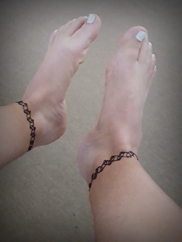 Barefeet ++ Clear Heels Mules ++ Anklets ++ White Toe Nails #13