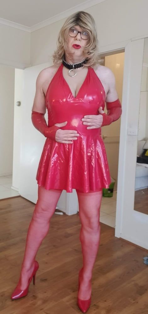Rachel Wears Red PVC Dress #19