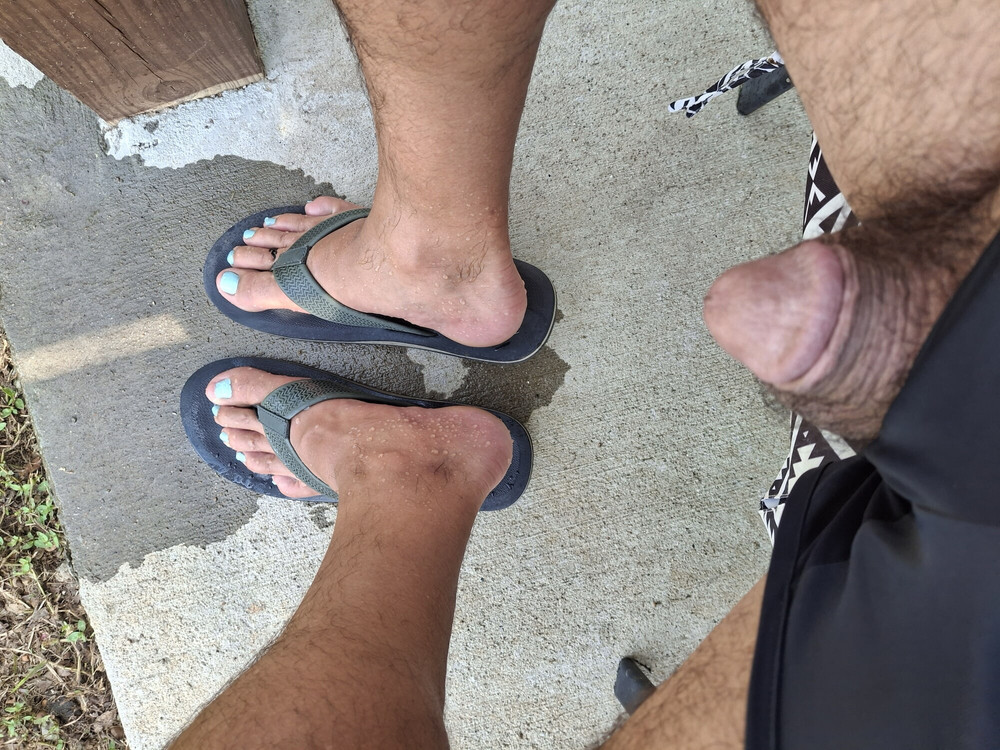 My little dick and cute toes in flip flops #3