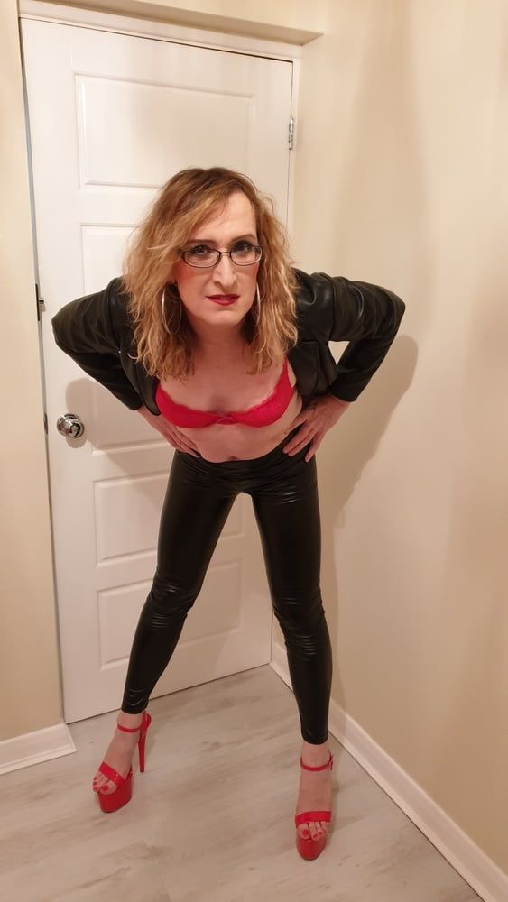 Black Tight PVC Leather Look and Huge Heels Essex Girl Lisa #8