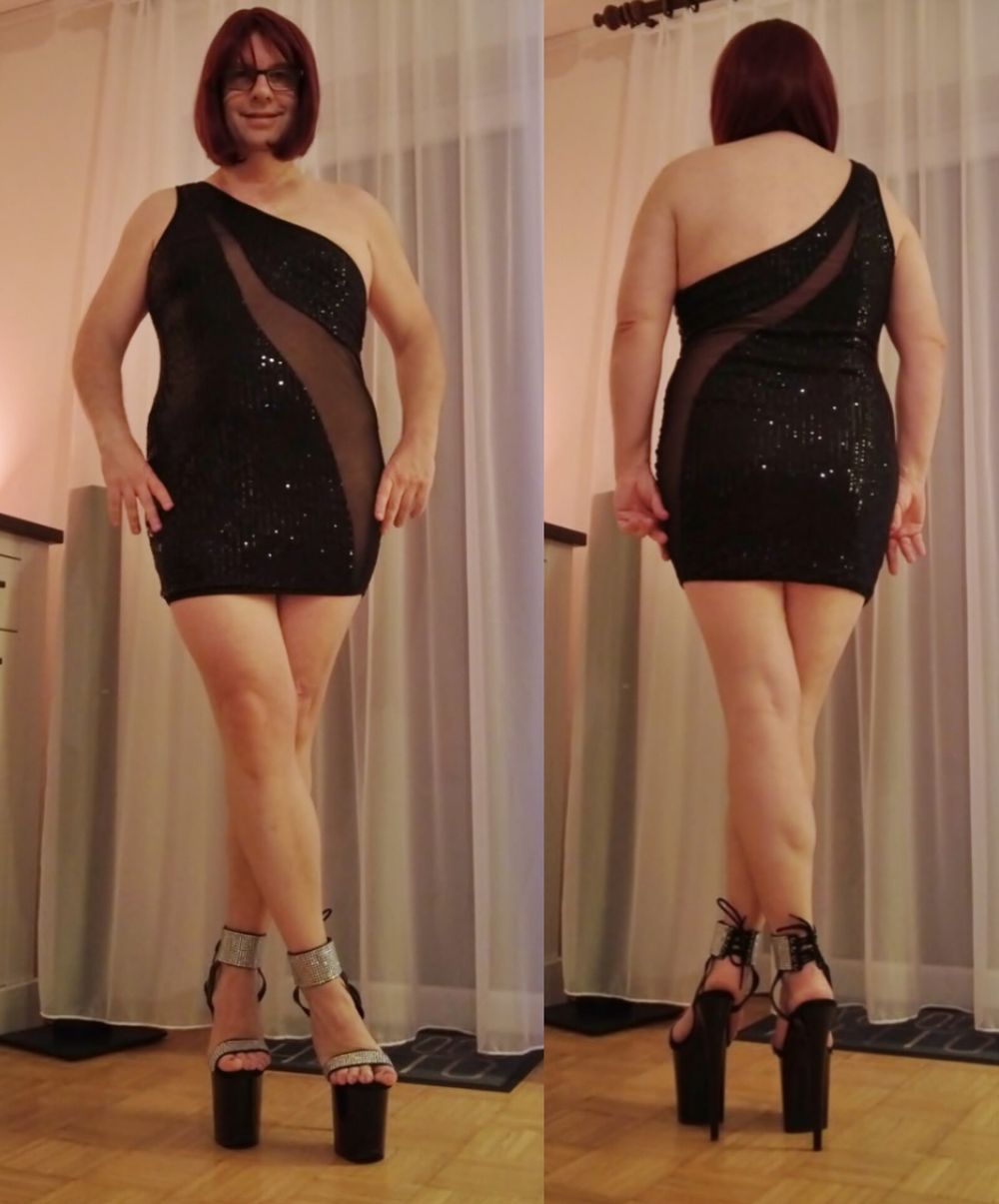 Bodycon Dress With Mesh Panel &amp; Pleaser 870 Heels #33