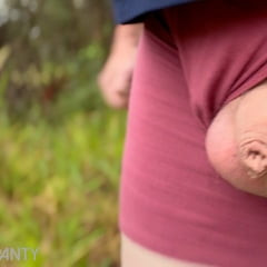 Straight guy goes for a walk in his tight purple dick flash 
