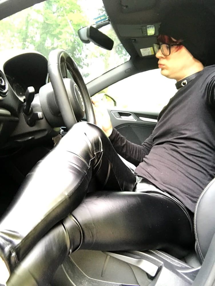 Young twink faggot sissy boy with leather leggings and thong #11