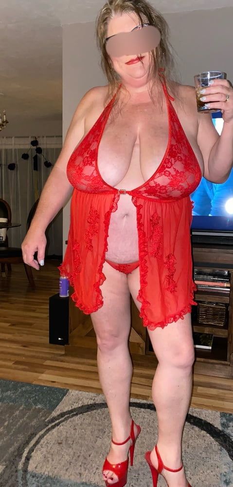 Slutty BBW wife in red lingerie #27