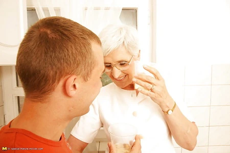 four mature mothers having party with lucky boy part          