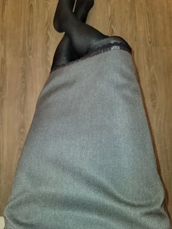 grey pencil skirt with black silky half slip         