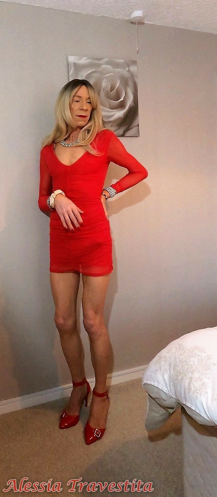 64 Alessia Travestita in Sheer Red Dress #25