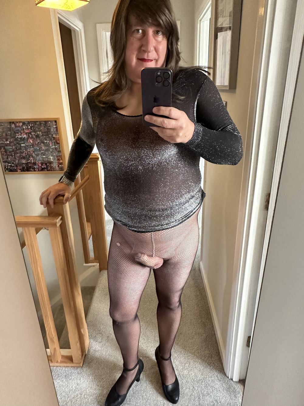 sexy sissy with hard cock in Fishnets Pantyhose #34