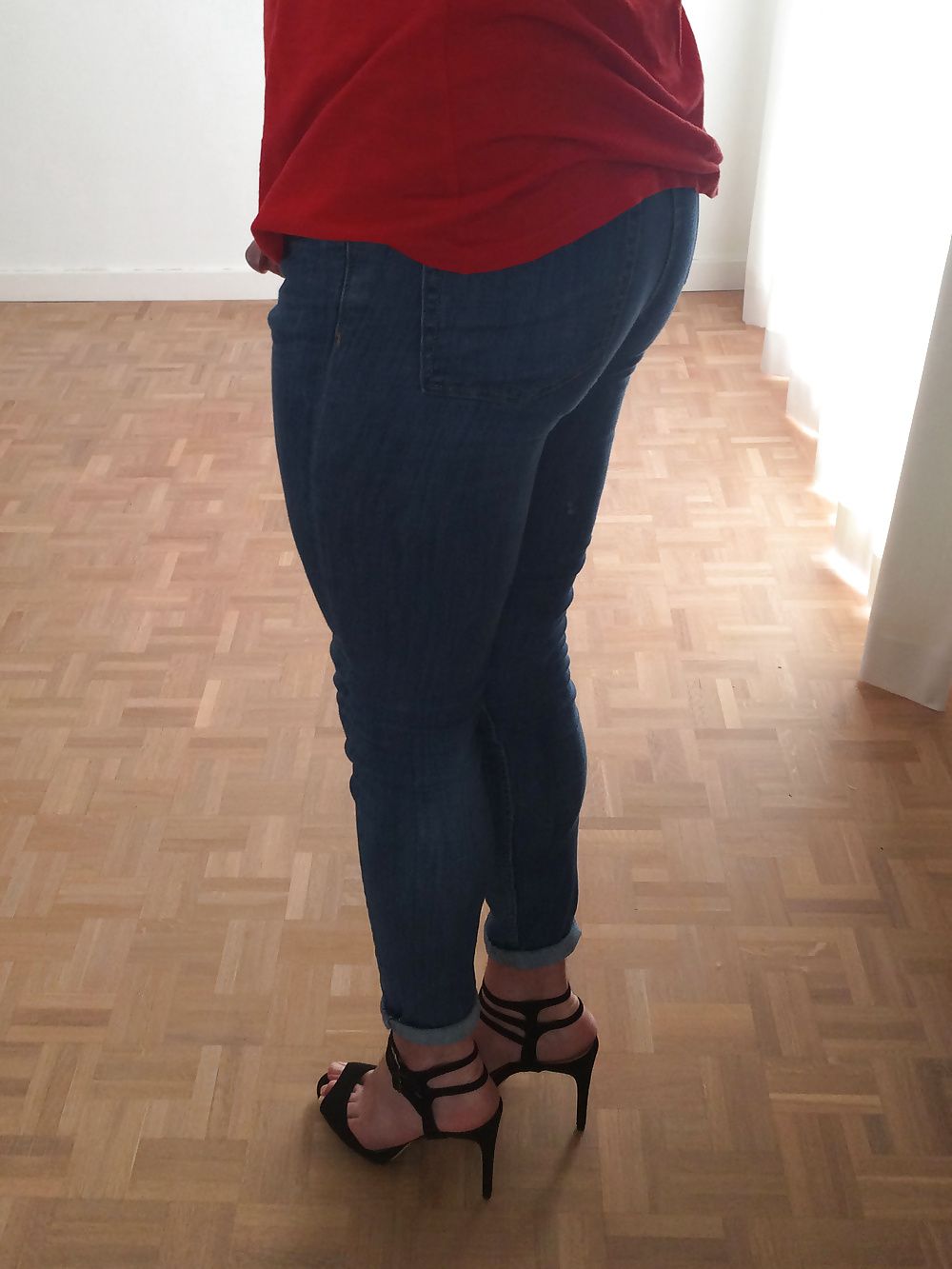 Jeans & red top, whale tail :) #12
