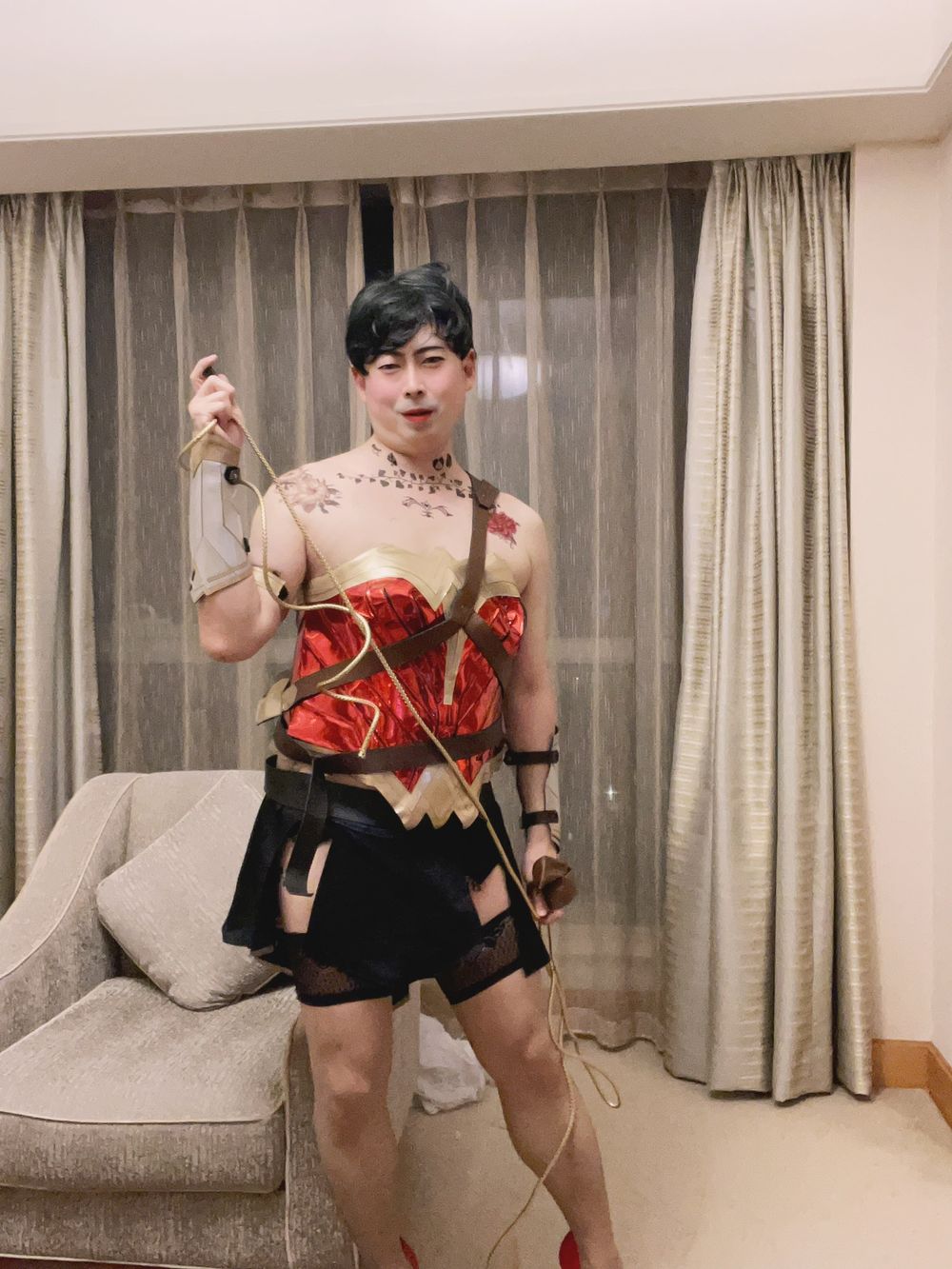 Asian sissy slut in wonder woman custome with tattoo #9