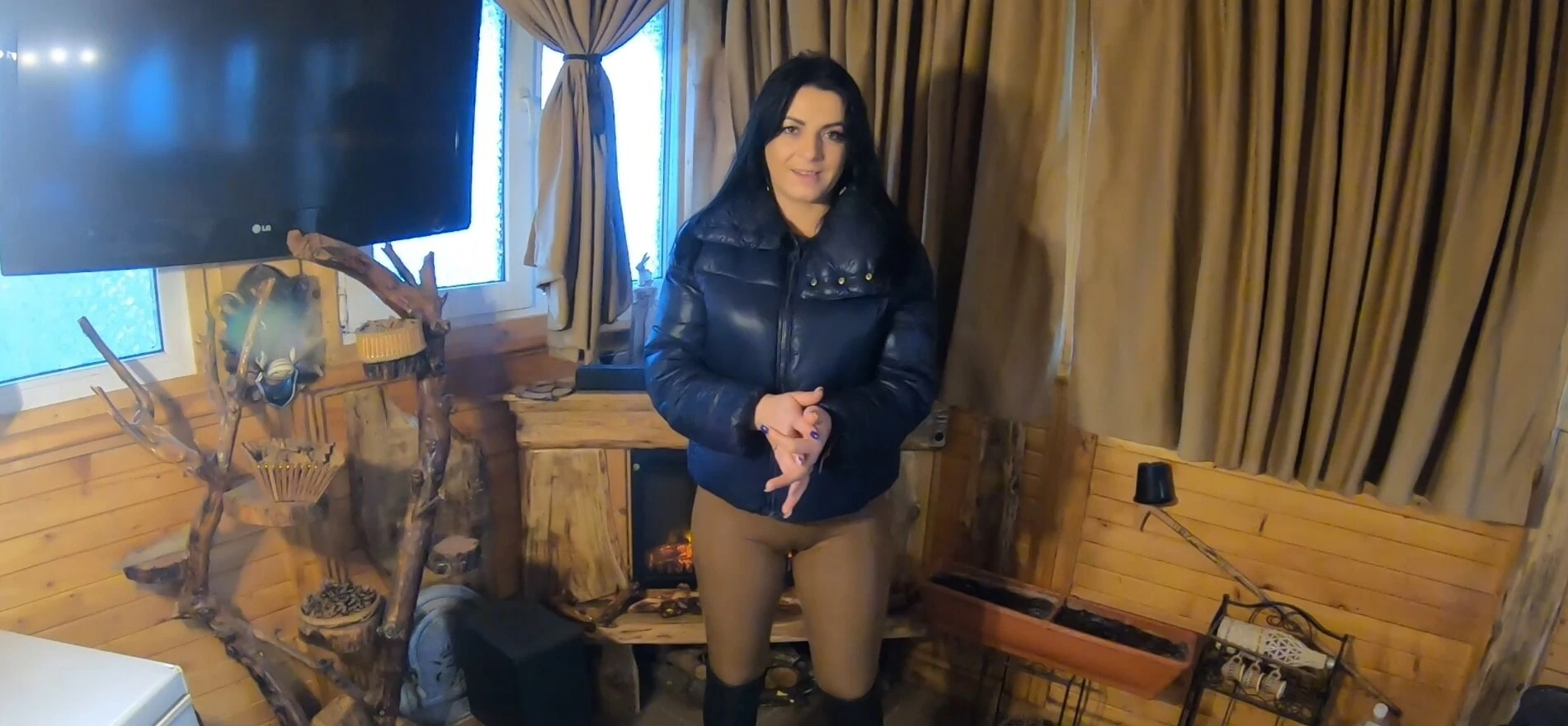 Deepthroat in Camel toe Leggins and down jacket 164 #22