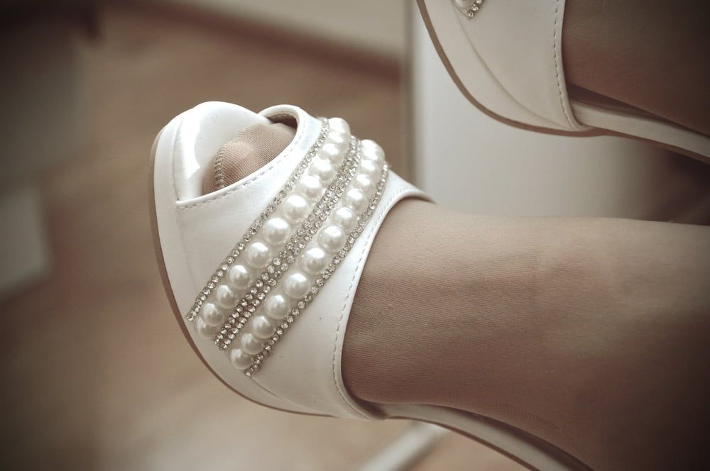 Pantyhose in white heels #11