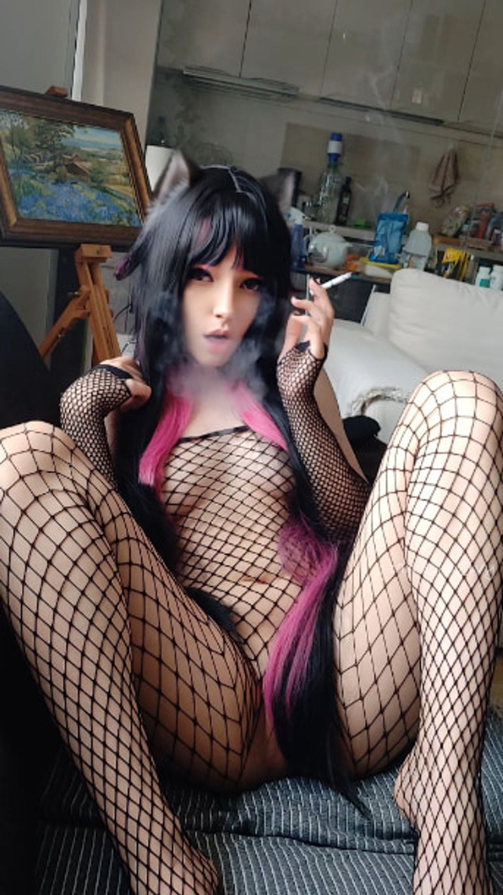 Succubus Babe smoking in fishnets #19