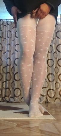 Teen white pantyhose with stars