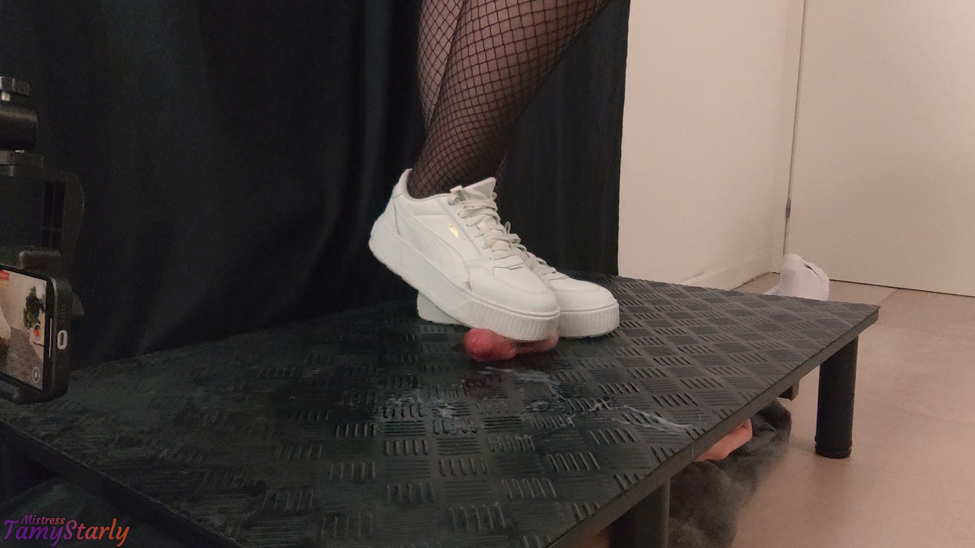 Using your Cock and Balls to Clean My Soles in White Puma Sn #10