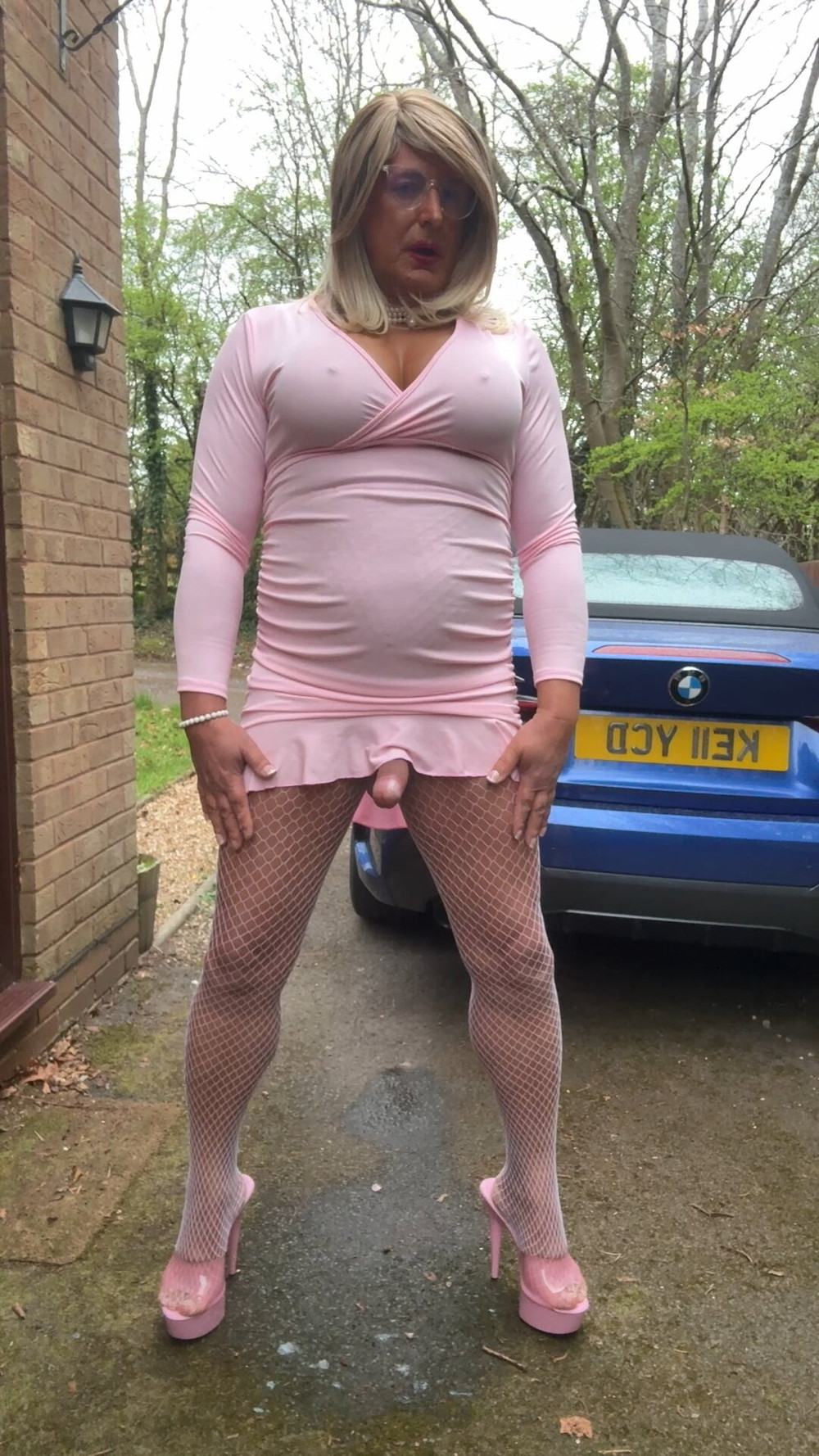 Sexy Crossdresser kellycd2022 in pink dress and fishnets  #51