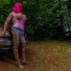 Gigantic fake tits crossdresser washing my truck in Daisy Du