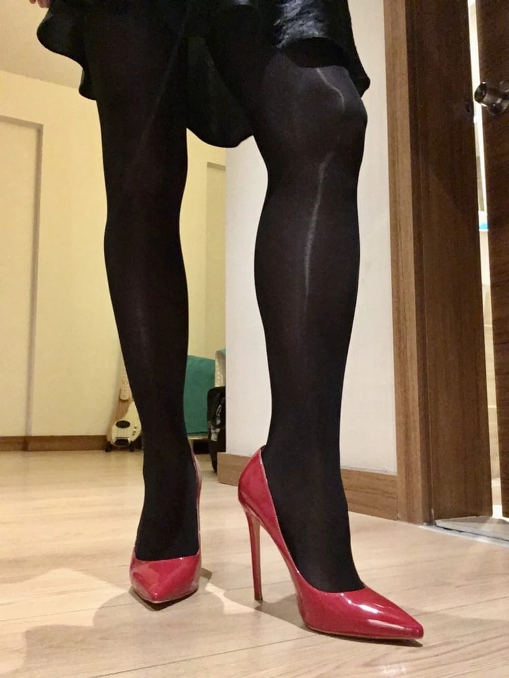 Shiny Black Tights &amp; Red Heels #2