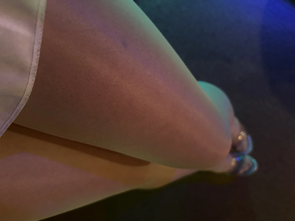My Legs In Shiny White Pantyhose Layers And High Heels #6