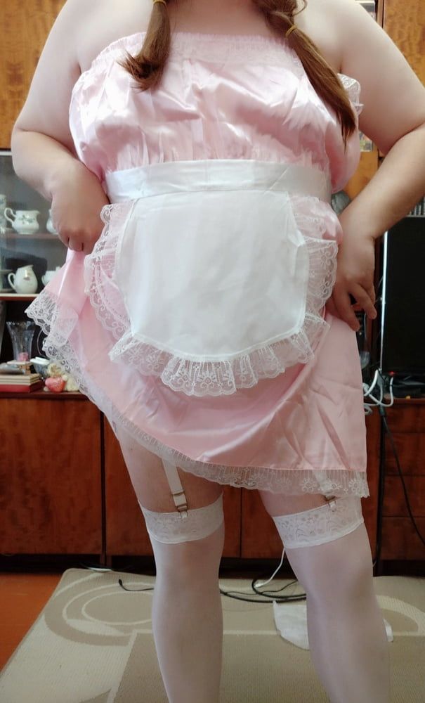 Sissy maid posing in white stockings #29