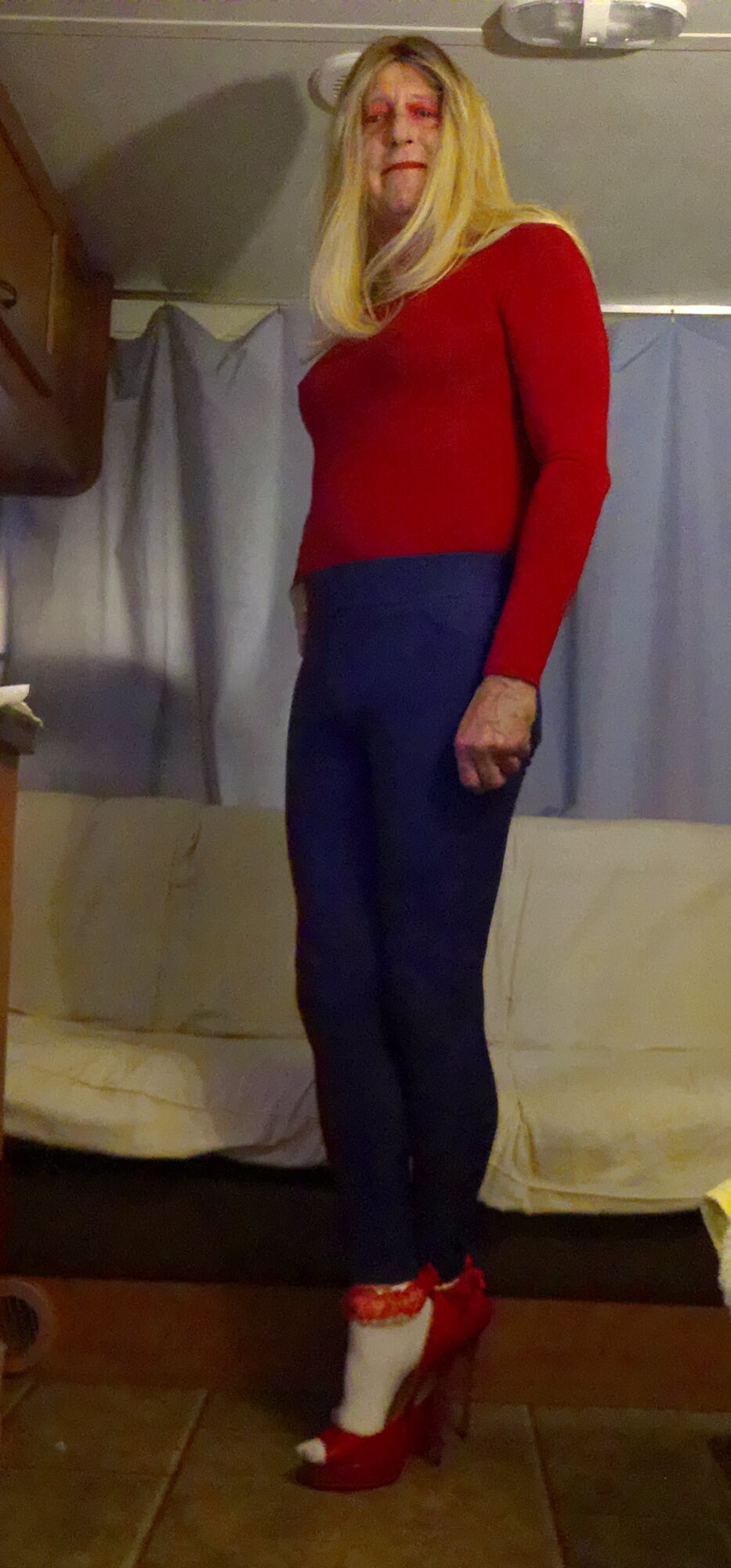Faggot Andrew Brown in Denim Leggings and Heels #5