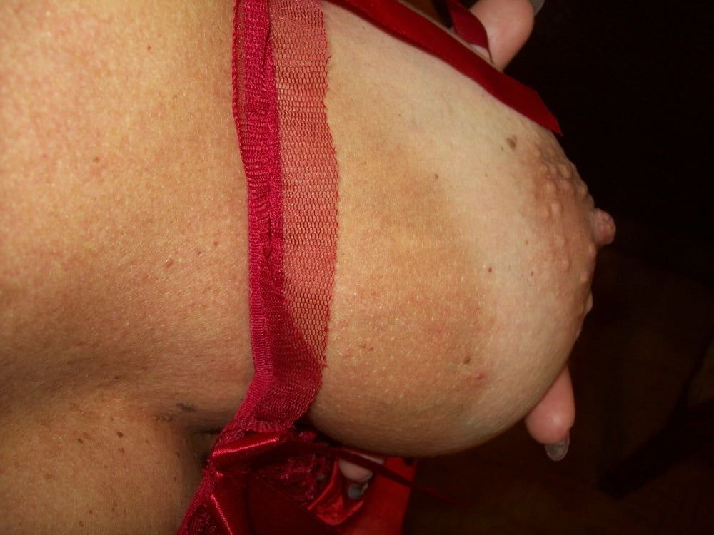 Horny amateur Milf red corset #7