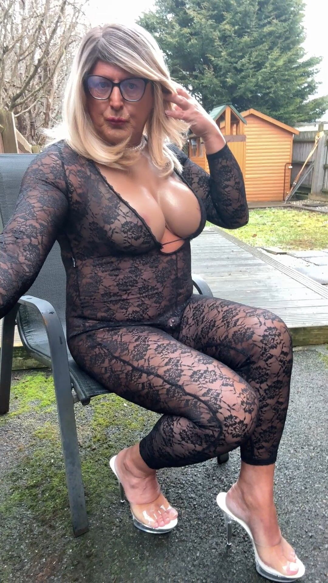 Sexy Crossdresser kellycd2022 in black lace catsuit  #18