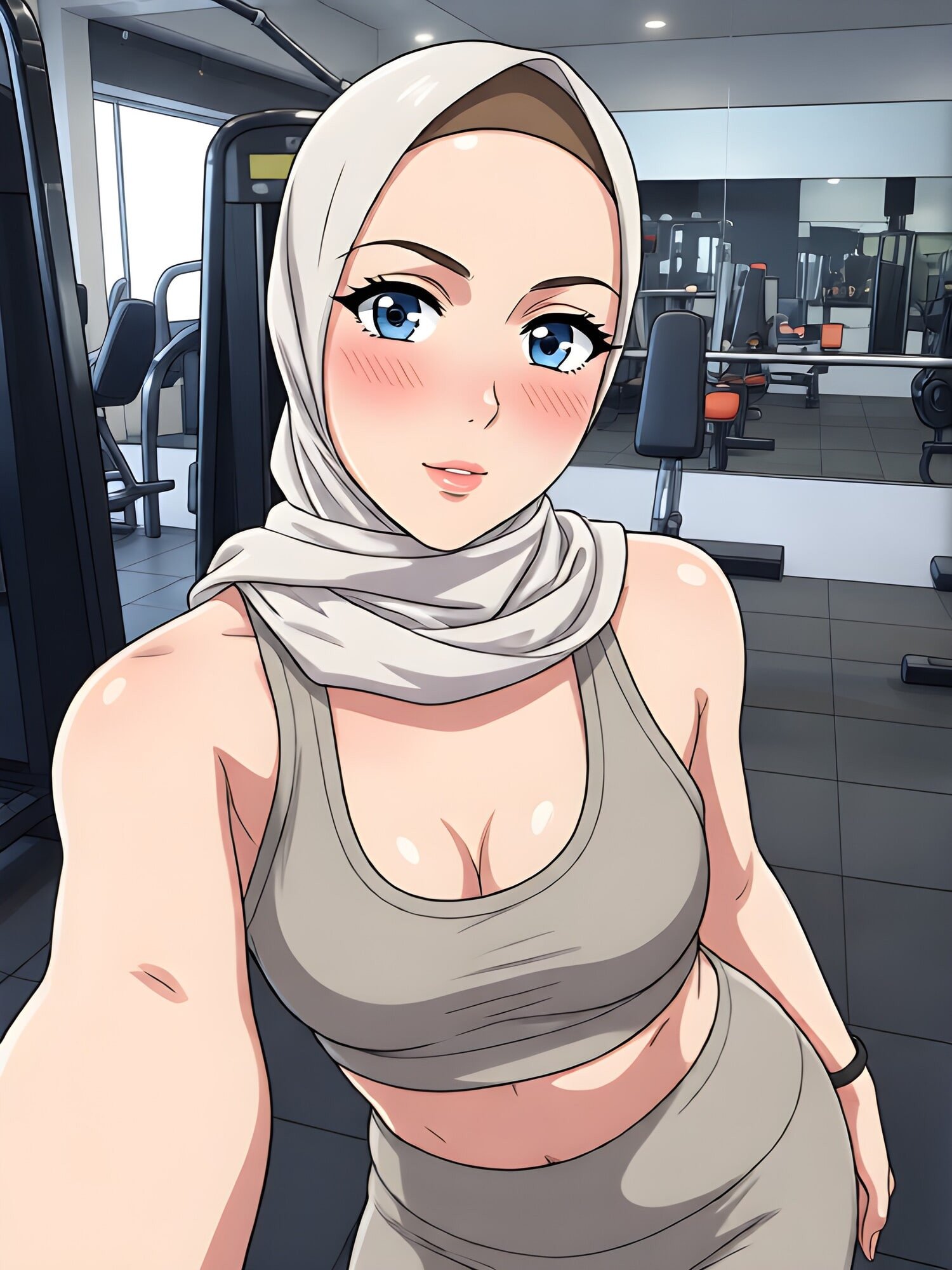 AI - Asian Hijab Girl Doing Naked Gym Selfie  #7
