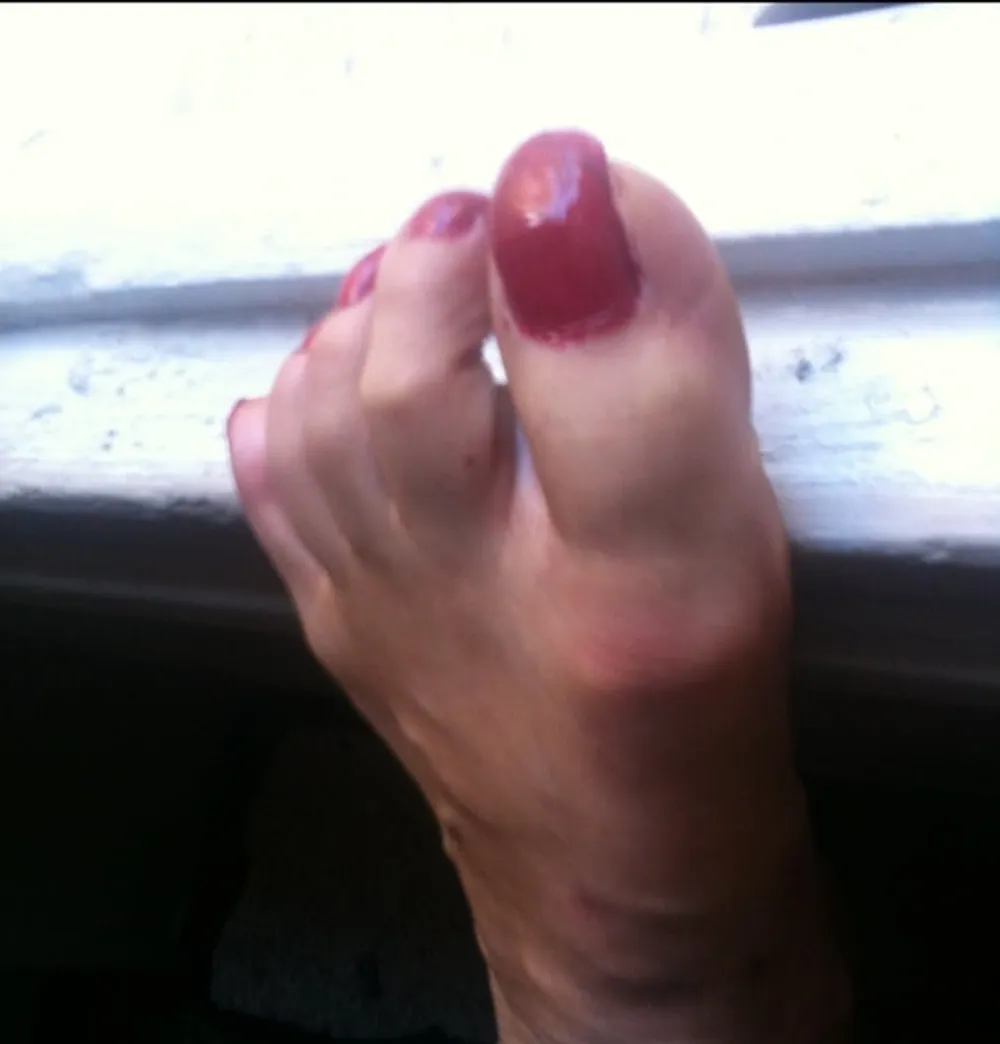 red toenails mix (older, dirty, toe ring, sandals mixed). #4