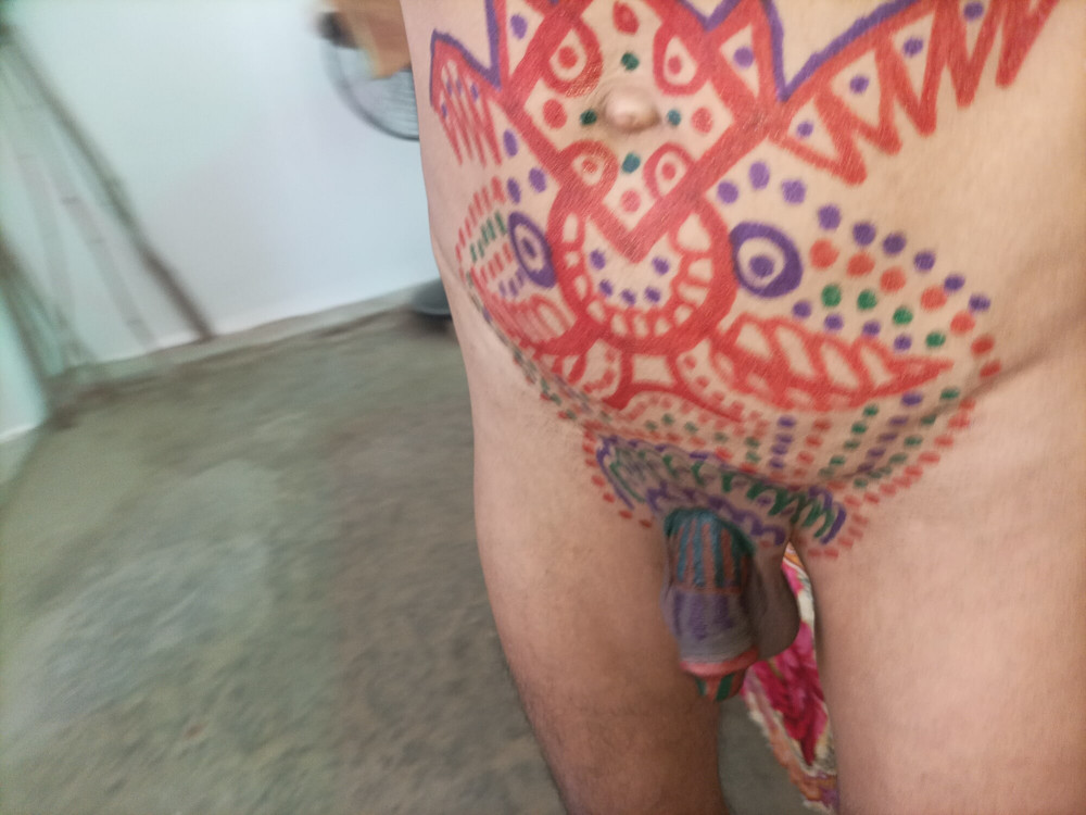 Sissy belly tattoo and coloured cock #7