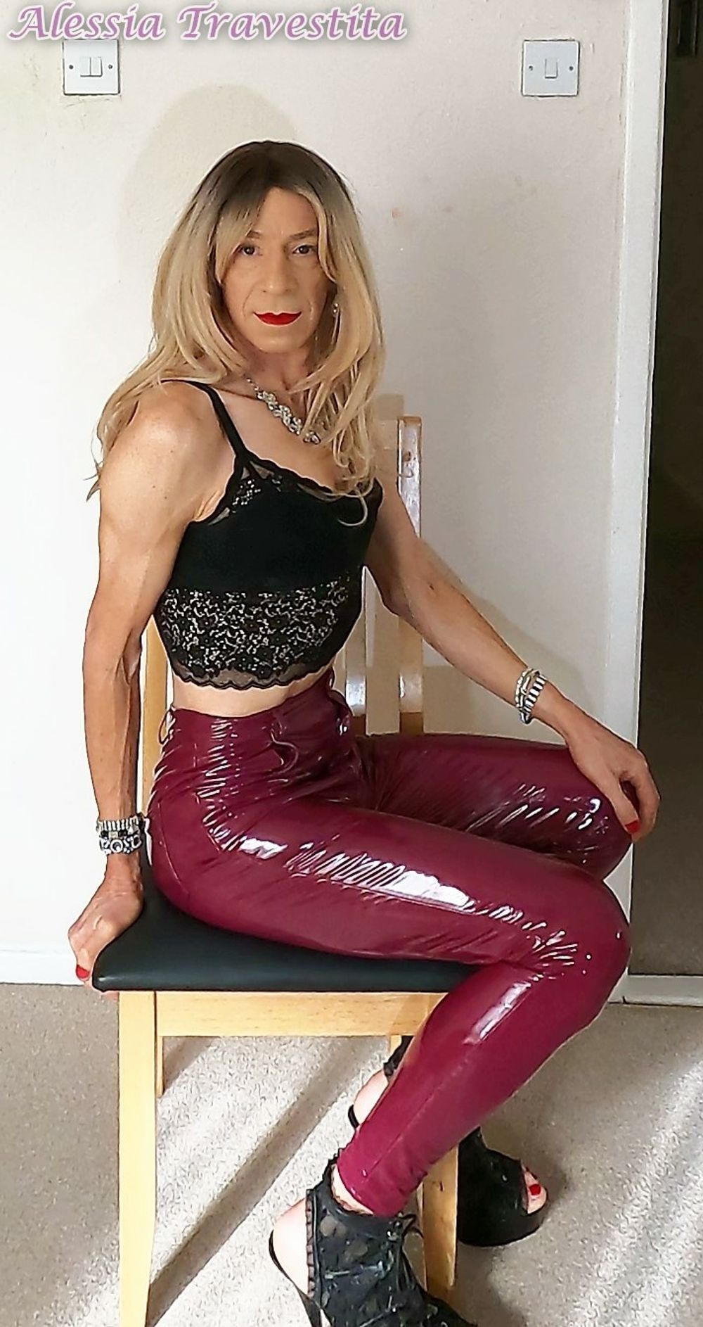 76 Alessia Travestita in Burgundy PVC Jeans #27