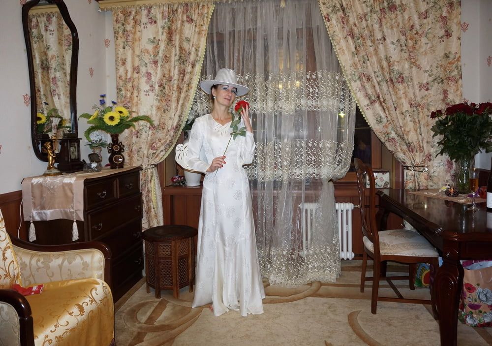 In Wedding Dress and White Hat #48