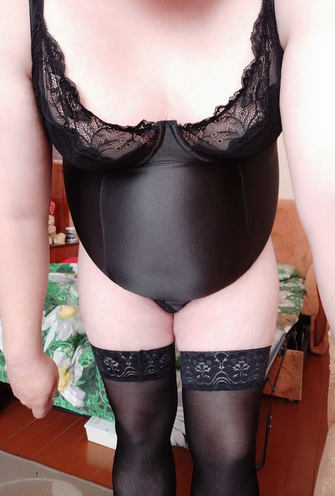 new lingerie - black bodysuit and black stockings #29