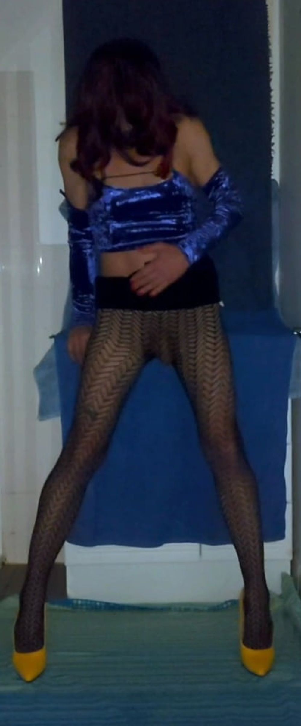 Blue velvet and fishnet pantyhose #37