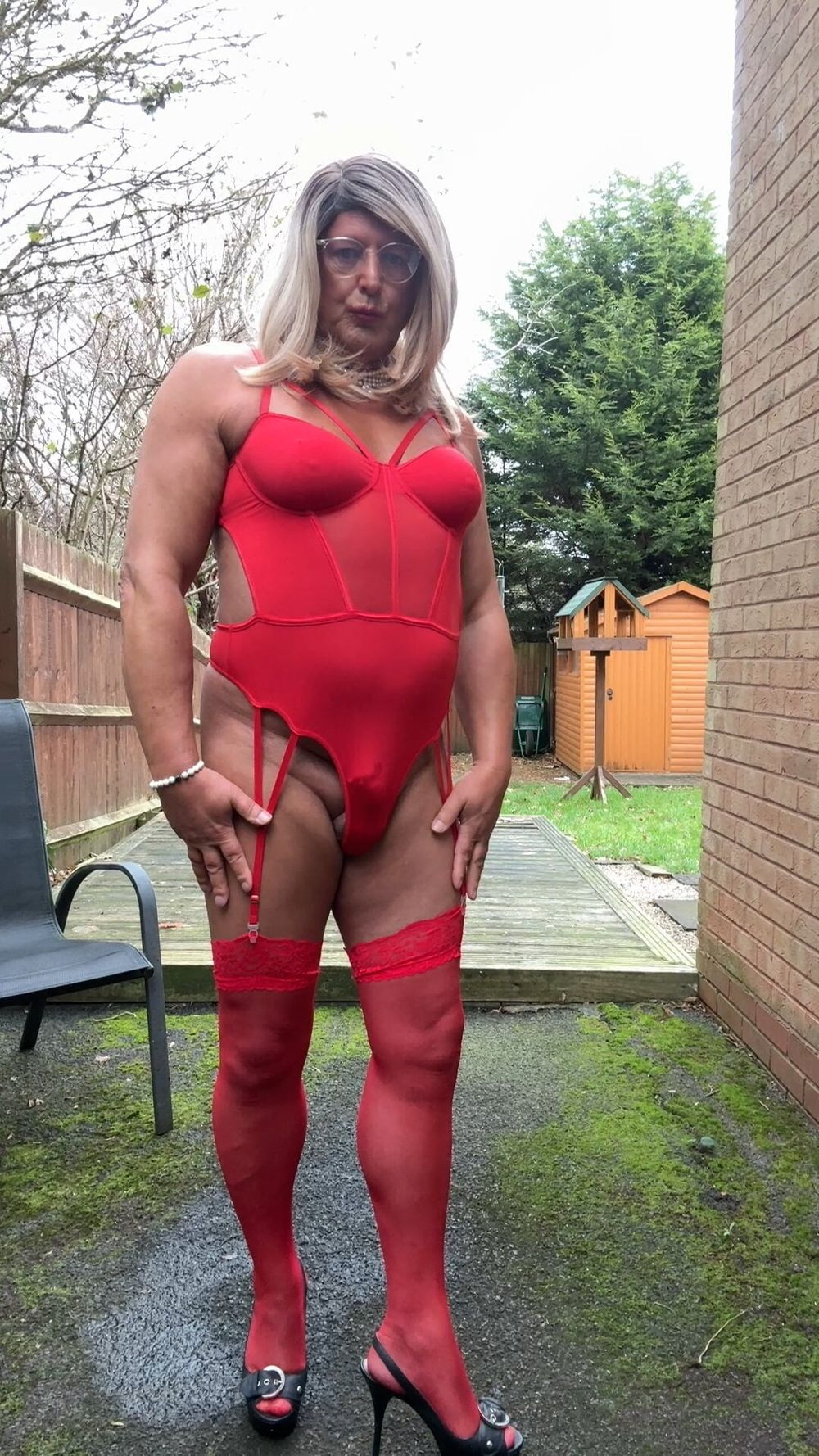 Sexy Crossdresser kellycd2022 in red bodysuit and stockings  #17