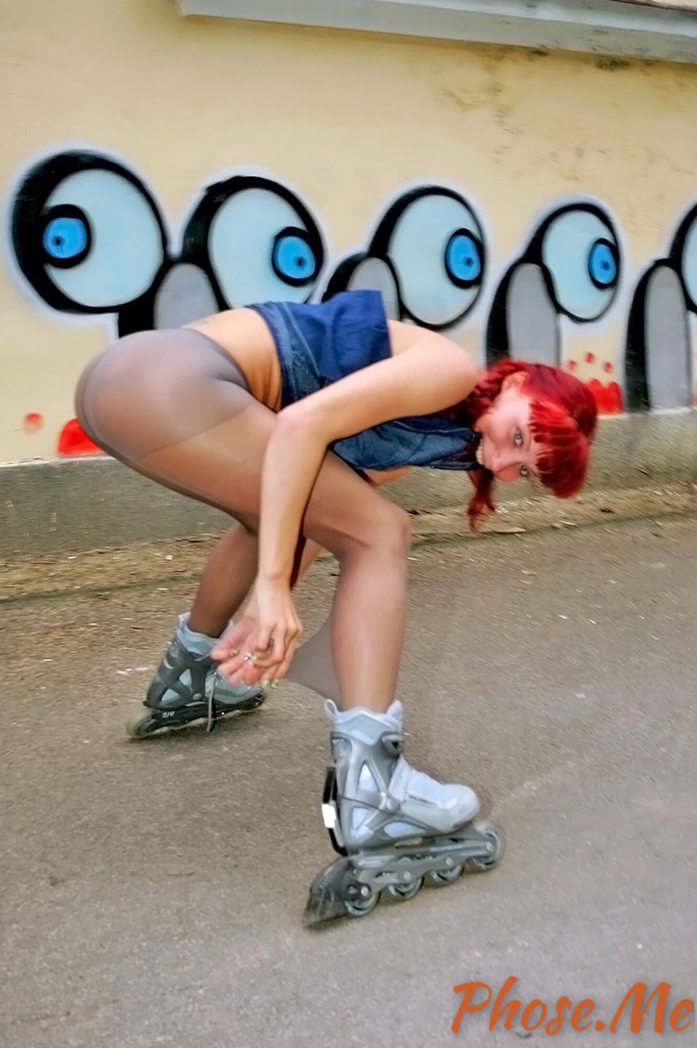 Redhead On Rollerblades Wearing Pantyhose #2