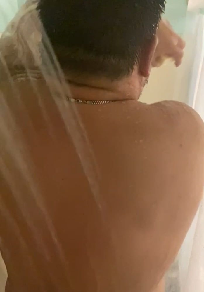 Hot tattooed Dad muscles beard caught in shower by princess #12