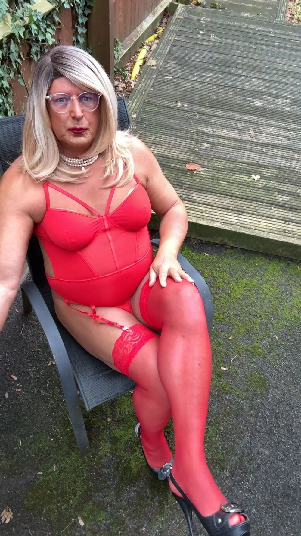 Sexy Crossdresser kellycd2022 in red bodysuit and stockings  #21