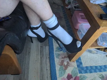 me in high heels and ankle socks         