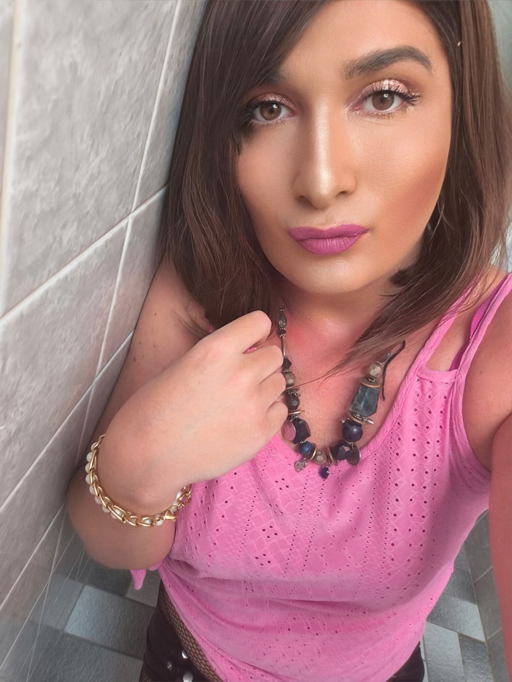 Mature Goddess dressed up in black and pink #15