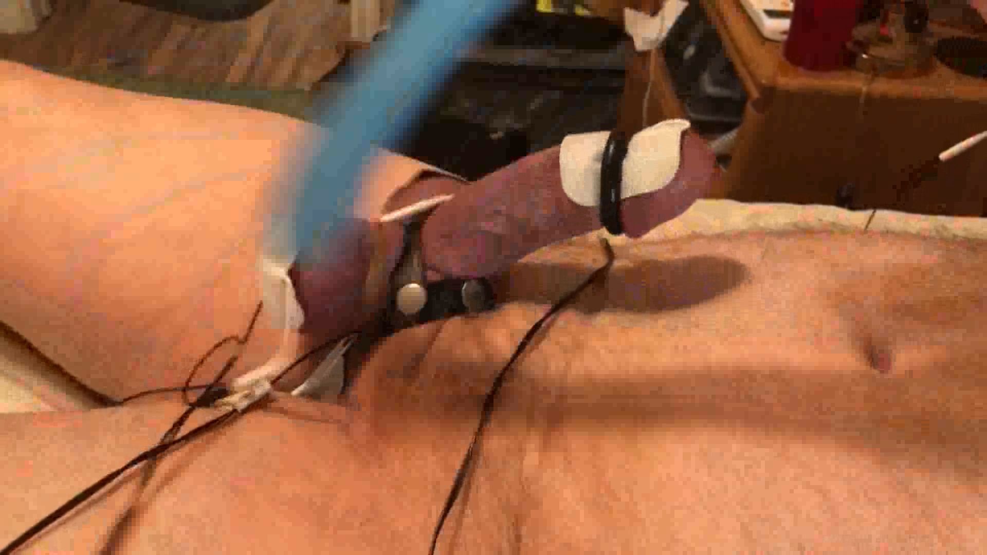 Cock twitches with estim pulse and precum flows as I slap an #11