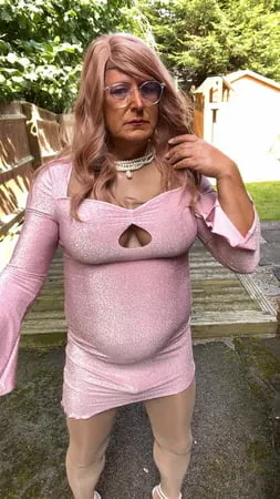 sexy crossdresser kellycd     in pink sparkly dress heels         